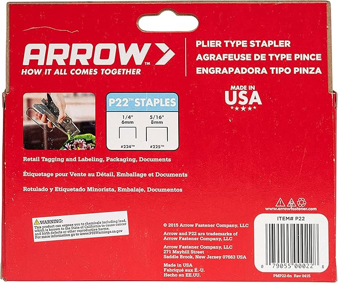 Arrow Fastener P22 Heavy Duty Handheld Plier Stapler for Crafts, Office, and Insulation, Uses 1/4-Inch and 5/16-Inch Staples