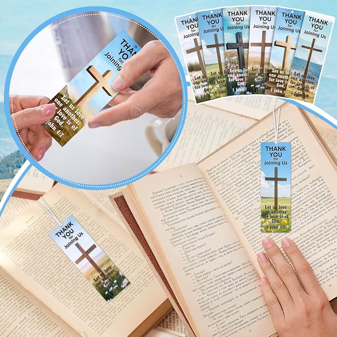 Skyygemm 60 Pcs Church Visitor Bookmarks Thank You for Joining Us Bookmarks 1 John 4: 7 Christian Birthday Welcome Gift Religious Cross Bookmark for Prizes Party Favors