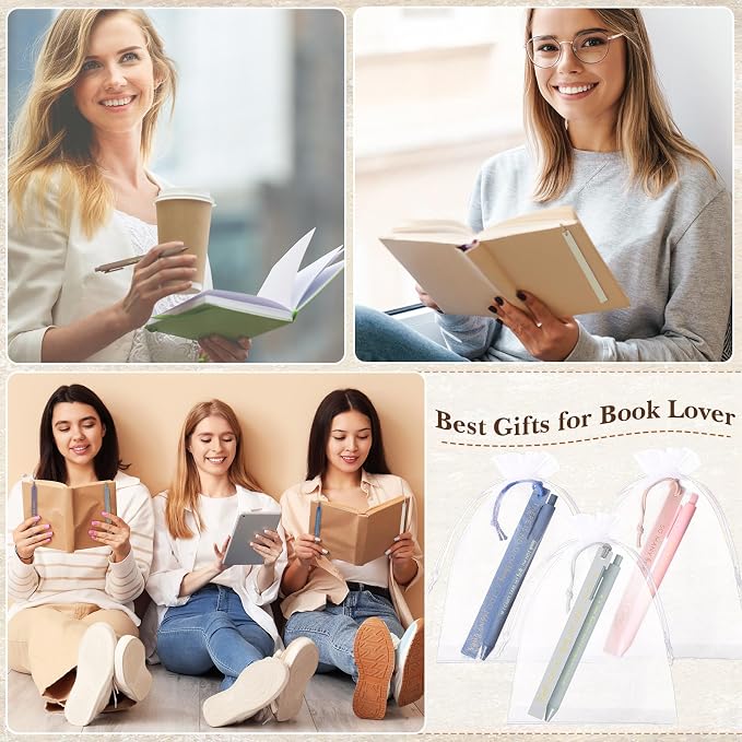 Tinlade 10 Set Book Lovers Gift Bulk Book Club Leather Bookmarks with Ballpoint Pens and Bag for Bookish Librarian Women Teachers Church Bookworms Christian Gifts Appreciation