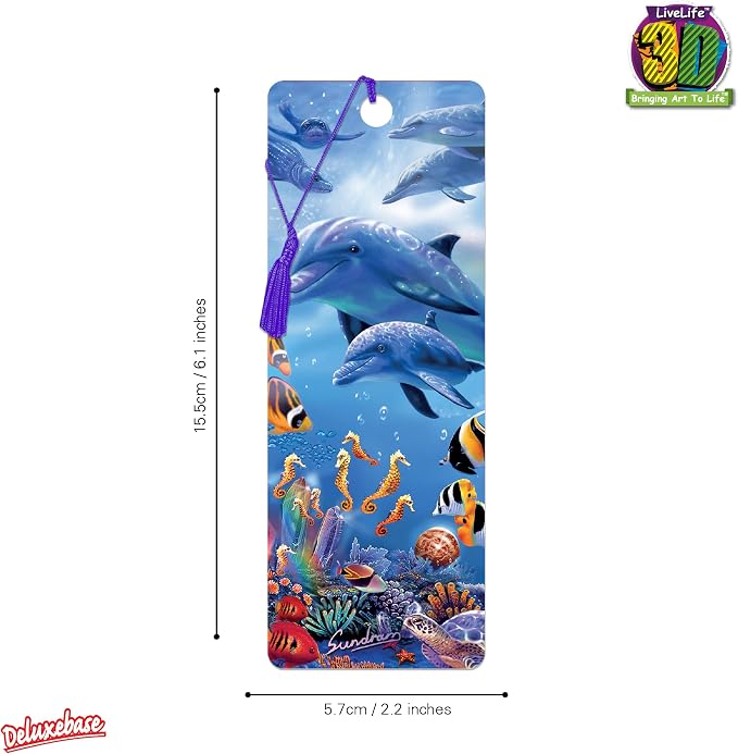 3D LiveLife Bookmark - Seahorse Kingdom from Deluxebase. Cute Lenticular Dolphin Page Marker. Animal Themed Accessories for Book Lovers. Small Gifts for Men, Women, Writers and Teachers.