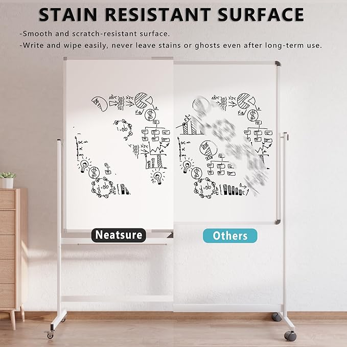 Large Rolling Whiteboard on Wheels, 60" x 48" Double-Sided Mobile White Board with Stand, 5' x 4' Portable Standing Magnetic Dry Erase Board Easel for Home Office Classroom School, Silver
