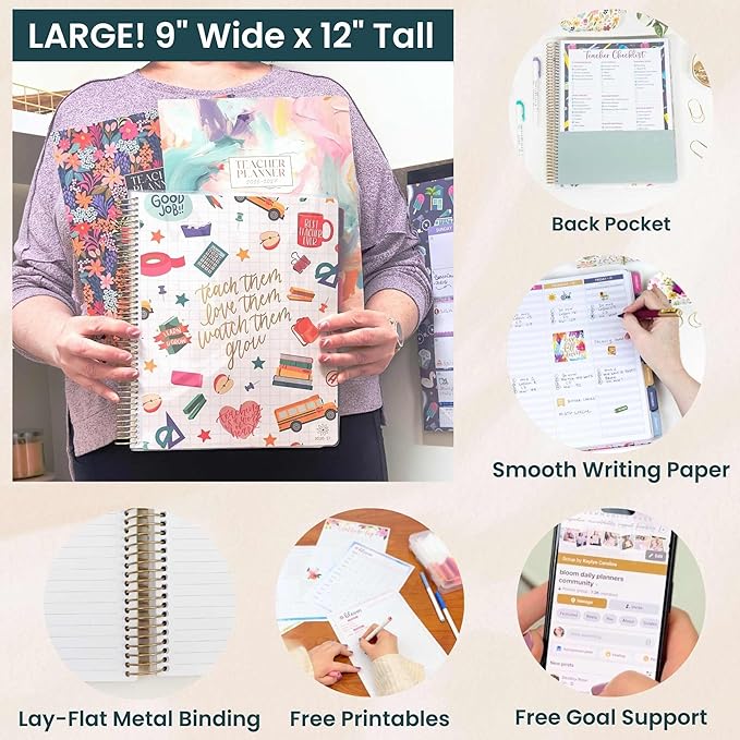bloom daily planners 2026-2027 Academic Year Teacher Planner & Calendar - 7 Period Lesson Plan Organizer Book for Classroom or Homeschool - 9" x 11" (Interchangeable Cover) - Bold & Bright