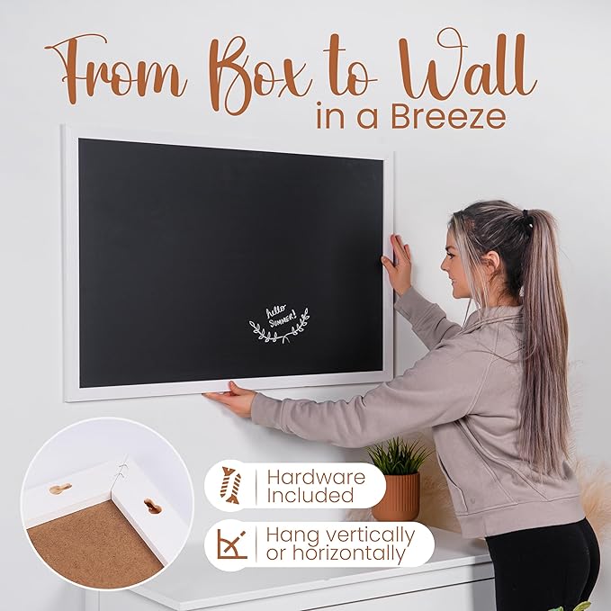 Loddie Doddie Magnetic Chalkboard & Magnet Board - 36 in x 24 in, White Wood Frame - Chalk Calendar for Wall Organization - Magnetic Bulletin Board for Magnet Display - Menu Sign for Kitchen Decor