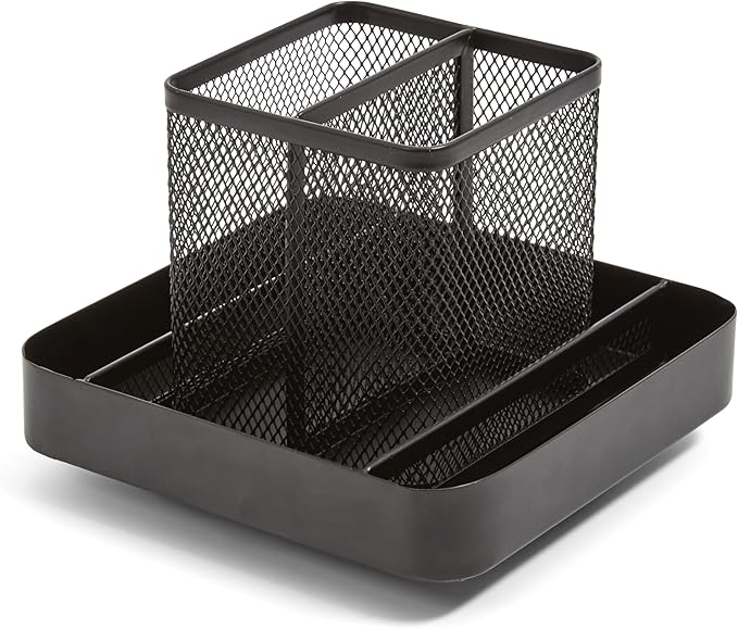 TRU RED Wire Mesh Rotating Desk Organizer, 6‑Compartment – 360‑Degree Desktop Storage for Office Supplies