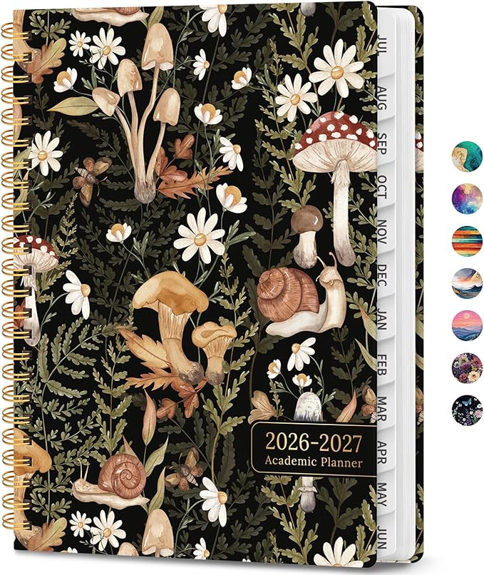 Academic Planner 2026-2027, Weekly and Monthly Calendar Book, July 2026 – June 2027, Hardcover Planner with Tabs, Perfect for Teachers, Students, Women & Men, A4 (8.5" x 11") - Mushroom