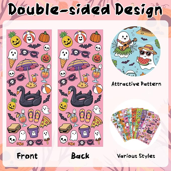 Summer Colorful Reading Bookmark - 120pcs Summer Book Marks Bulk for Book Club Lovers, Gothic Ice Cream Watermelon Spooky Halloween Ghost Double-Sided Bookmark Fantasy Merch for Bookish Gift