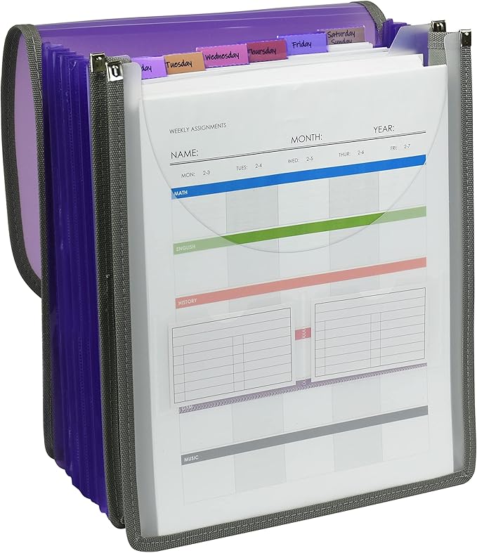 C-Line 7-Pocket Vertical Expanding Backpack Organizer File, 1 File, Color May Vary (58700), Assorted, 1" x 10 1/4" x 12 3/4" (Pack of 12)