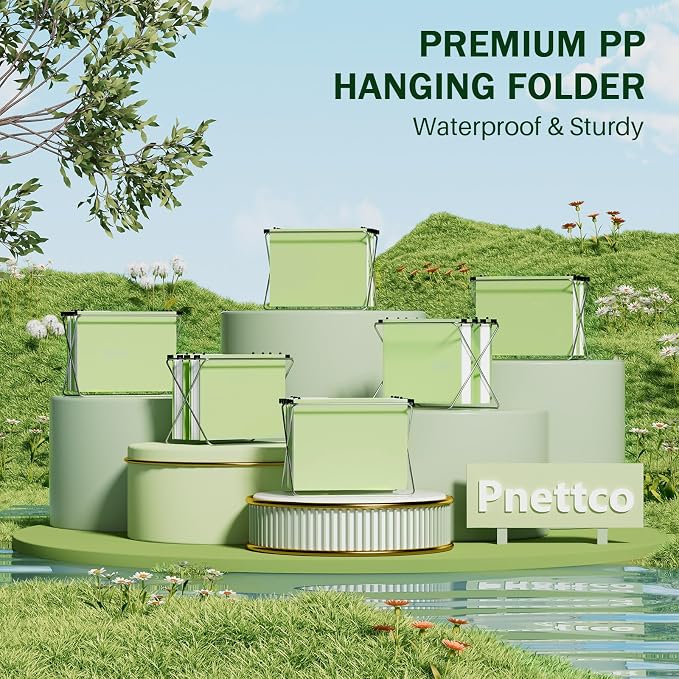 Green Hanging File Folders, 2" Expandable Green File Folders Hanging Folders Expanding Hanging File Folder, Plastic Hanging Files Folders with Tabs & Expandable Bottom, Lette Size, 12 Pack
