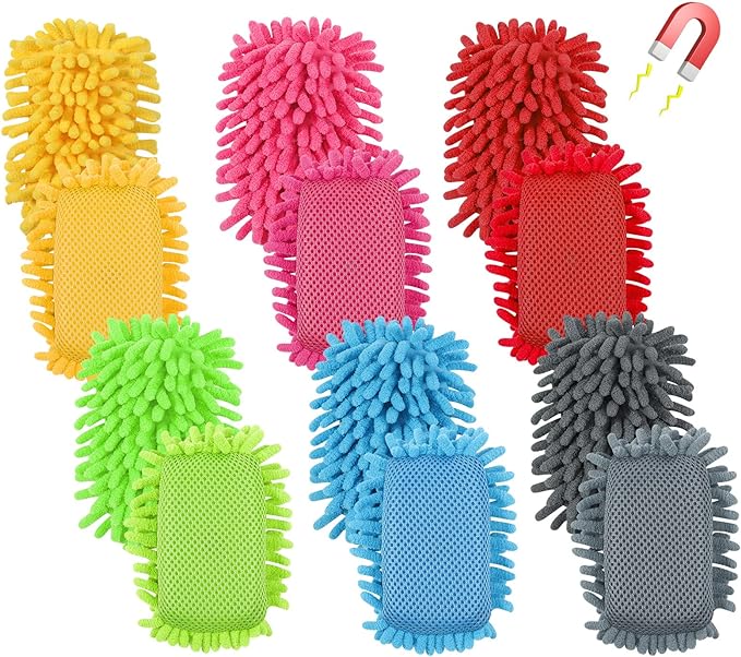 Jspupifip 12 Pcs Microfiber Shag Eraser Whiteboard, Magnetic Dry Erase Eraser Whiteboard Washable White Board Dry Erase for Marker Chalk Home Classroom Office Supplies, Blue Pink Green Red Yellow Gray