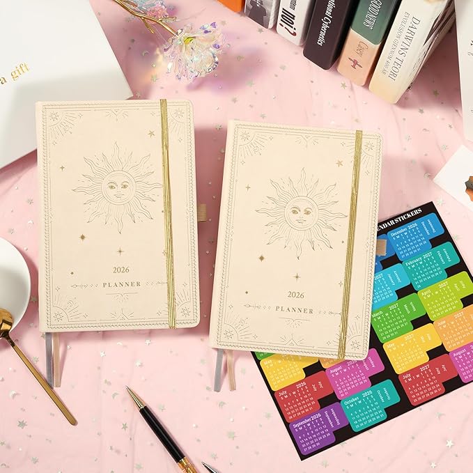 2026 Planner - Planner 2026, Jan. 2026 - Dec. 2027, 5.75" x 8.25", 2026 Weekly and Monthly Planner, Faux Leather planner 2026 with Back Pocket & 40 Notes Pages - Seashell Gold