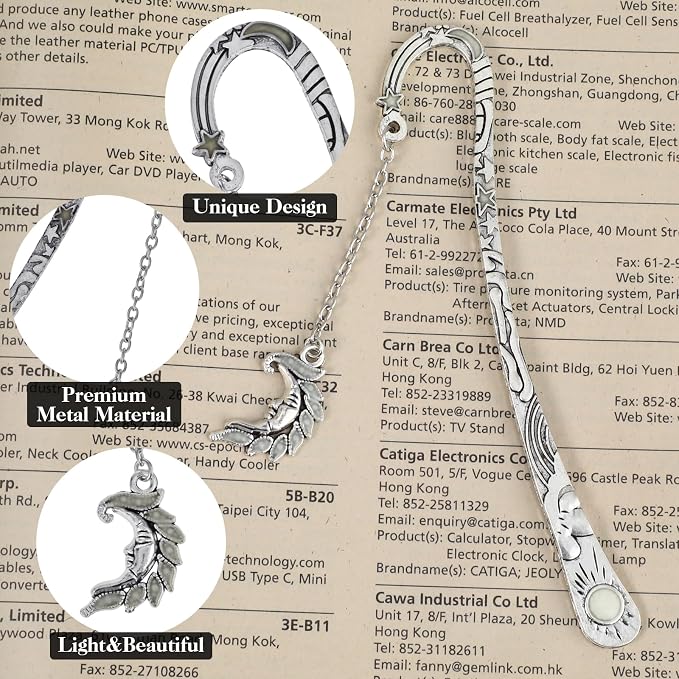 Jeffdad Luminous Moon and Stars Butterfly Bookmark, Glow in The Dark Fantasy Bookmark Gifts for Women Girls, Cool Reading Lovers(Silver Moon)