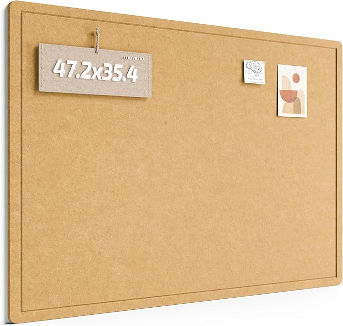 Fluxynara Bulletin Board,47.2" × 35.4" Cork Board Alternative with 24 Safe Removable Adhesive Tabs, Foldable Felt Pin Board for Home Office, Classroom, Bedroom,Entryway for Walls—Mustard Yellow