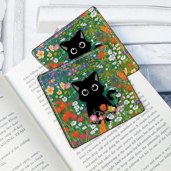 2 Pack Cat Hiding in the Flowers Leather Book Corner Bookmark, Durable Handmade Reading Accessories - Gifts for Readers, Women, Men, Teachers, Students 2