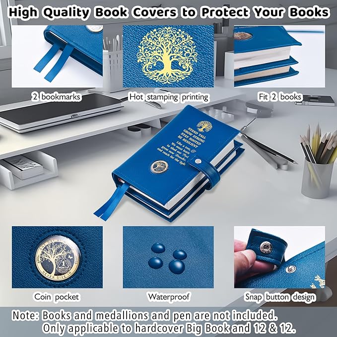 LParkin Double AA Big Book Cover with Coin Holder, PU Leather AA Book Covers for Hardcover, Fits Big Book and 12 Steps & 12 Traditions, Premium Design Like a Tree Cover