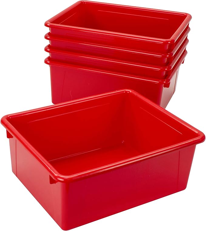 Storex Letter Size Deep Storage Tray – Organizer Bin for Classroom, Office and Home, Red, 5-Pack (62525U05C)