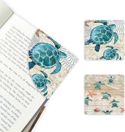 2 Pack Sea Turtle Leather Book Corner Bookmark, Durable Handmade Reading Accessories - Gifts for Readers, Women, Men, Teachers, Students