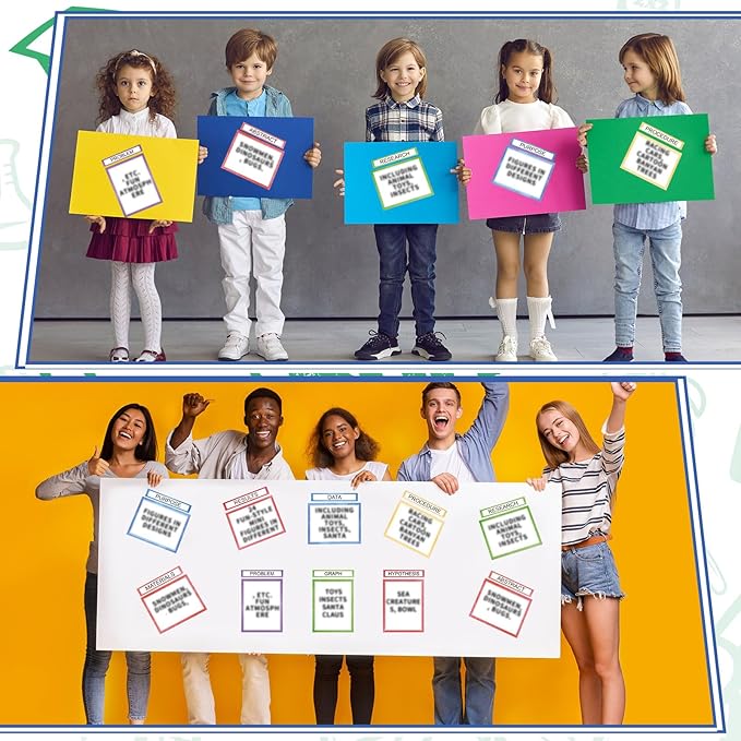 24 Sheets Science Board Supplies 18 Self Adhesive Presentation Science Subtitles & 6 Project Titles Board Sticker for School Office Supplies(Water Color)