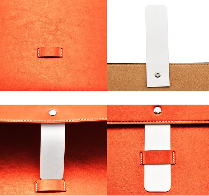 PU Leather A4 File Folder Large Document Holder Waterproof Envelope Folder Case with Handmade Closure (Orange)