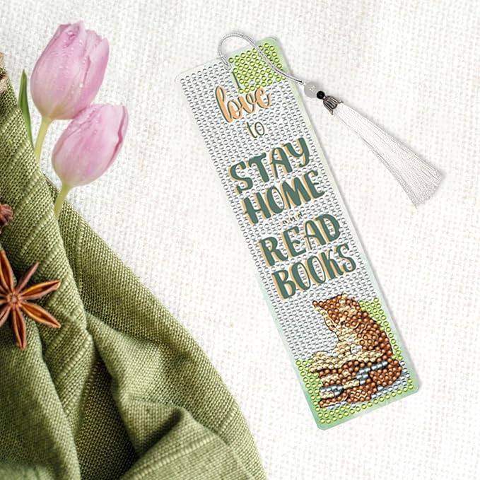 Reading Diamond Art Bookmarks for Adults - 6 PCS DIY Books and Cute Animal Diamond Painting Bookmarks with Tassel DIY Cat Dog Art Craft Making Kits for Reading Lover Book Lover Beginners