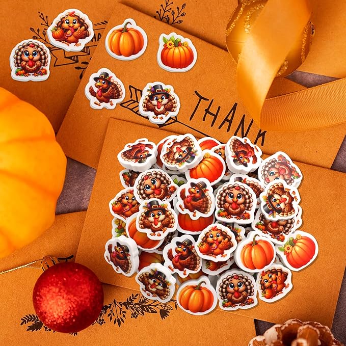 Ceiba Tree 60Pcs Thanksgiving Turkey Mini Erasers for Kids Bulk Pumpkin Pencil Erasers Stationery for Kids Student Classroom Prizes Homework Rewards Fall School Supplies