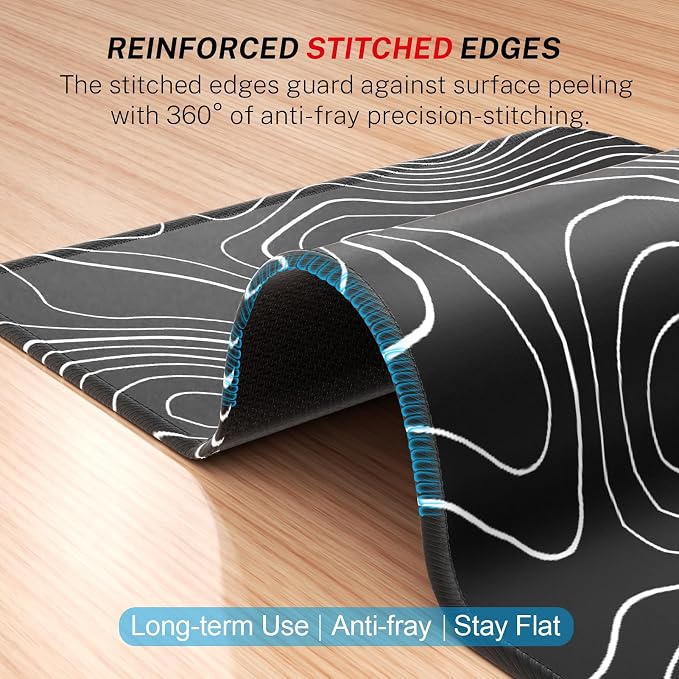MROCO Essential Office & Gaming Mouse Pad, 8.5 x 11 Inch, Black Topographic | Anti-Fray Stitched Edges, Functional Pattern Design, Non-Slip Rubber Base, Water and Stain Resistance