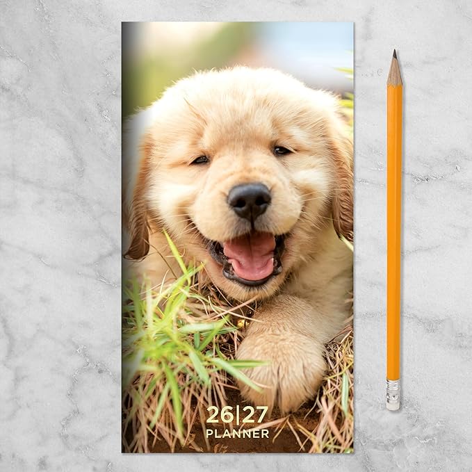 TF Publishing 2026-2027 Dog Small Monthly Pocket Planner with 2 Page Large Calendar Grid and Lined Notes Section - 2 Year Pocket Calendar 2026-2027 Perfect for Purse - 3.5in x 6.5in