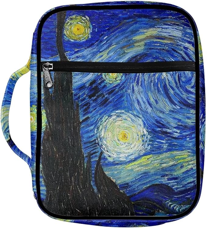Suobstales Night Sky Bible Cover for Women Men, Starry Sky Carrying Book Case Church Bag Bible Protective with Handle and Zippered Pocket Bible Holder