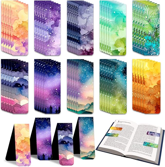 100 Pcs Magnetic Bookmarks Bulk, Cute Magnet Bookmark Page Clips - Magnetic Book Marks for Reading, Book Lovers, Teacher, Students, Women, Men – Party Favors, Teacher Gift, Bookmark Gift (Sky)