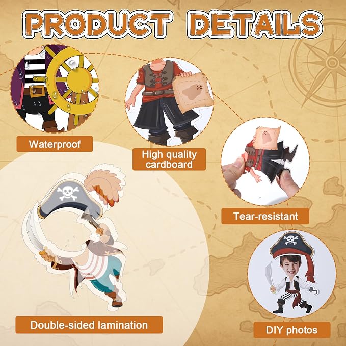 60pcs Pirate Cutouts Pirate Treasure Theme Bulletin Board Decorations Skull Hat Paper Cut-Outs Nautical Adventure Classroom Decor for Boy Girl DIY Craft Photo Kindergarten Preschool Wall Door Supplies