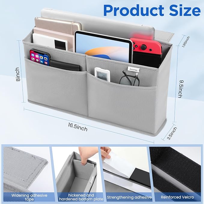10 Pack Desk Side Hanging Organizer, Adhesive Storage Bag with Pockets for Magazine Ipad Notebook, for End Tables Home Office Desks Computer Workstations Dressing Table, Grey