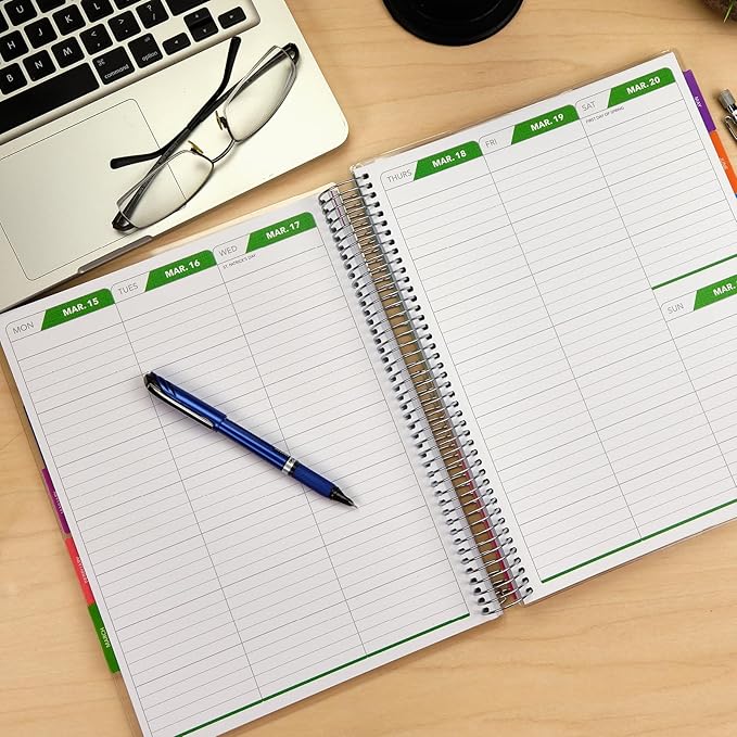DELUXE 2026 Planner, 8.5"x11": 14 Months (November 2025 - December 2026), Includes Page Tabs, Bookmark, Planning Stickers, Pocket Folder Daily Weekly Monthly Planner Yearly Agenda (Pastel Peacock)
