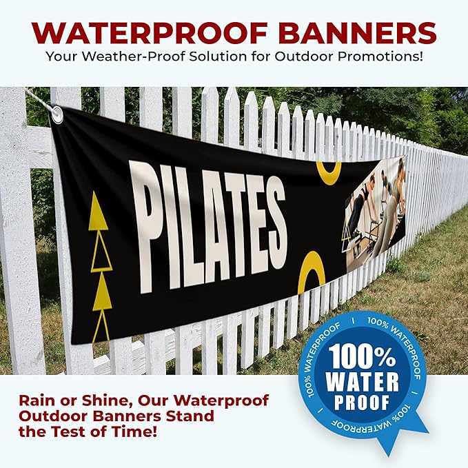 Pilaates Large Banners and Signs for Outdoor by Mavis Printing-Polyester Banner with 4 Holes for Easy Hang Indoor & Outdoor|4x1 Feet HD Print Sign to Promote Church| Made in USA
