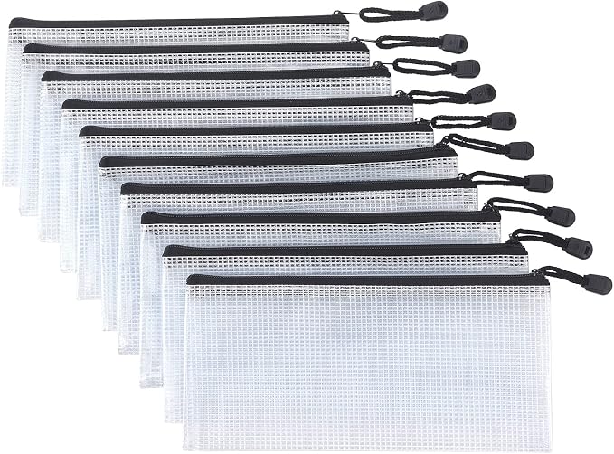 Tamaki 10 Pack Small Mesh Zipper Pouch Document Waterproof Zipper Bags Pencil Pouches A6 Size for Classroom Organization School Office Supplies(Black)