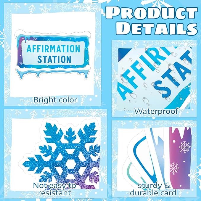 FYSUIMU 34Pcs Winter Bulletin Board Set Motivational Inspirational Christmas Paper Cutouts with 50Pcs Glue Points for Holiday Party Classroom Wall Decor