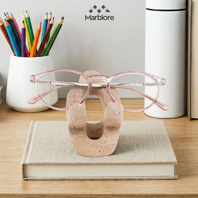 Marble Cell Phone Stand Holder in Travertine, 4'' Key & Sunglass Organizer, Pen & Pencil Stand for Office Stationery Home Office and Desk Stand Decor