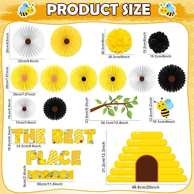 Bee Classroom Bulletin Board Decorations 3D Summer Bee Hive Cutouts with Paper Fans Pom Poms Our Class is to Be The Best Place Cutouts for Classroom Back to School Door Chalkboard Wall Decor Supplies