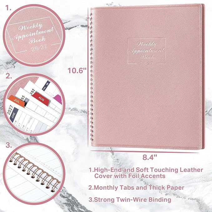 Appointment Book 2026-2027 - JUL 2026 - JUN 2027, 8.4" x 10.6" Weekly Appointment Book 2026-2027, 15-Minute Interval Hourly Planner, Flexible Soft Cover