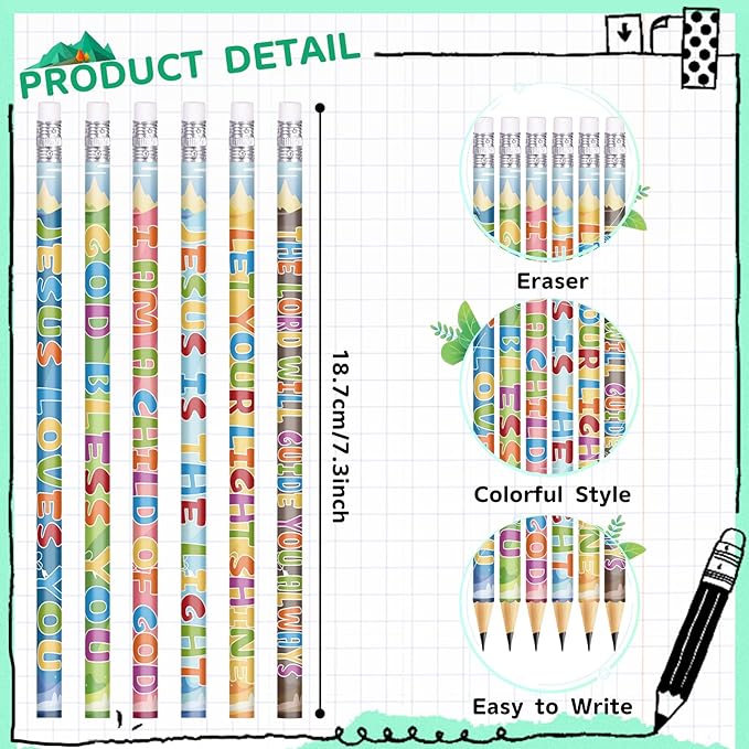 24 Pcs Bible Verses Pencils Christian Pencils with Inspirational Scripture Assorted Colorful Fun Religious Easter Pencil for Teacher, 6 Styles