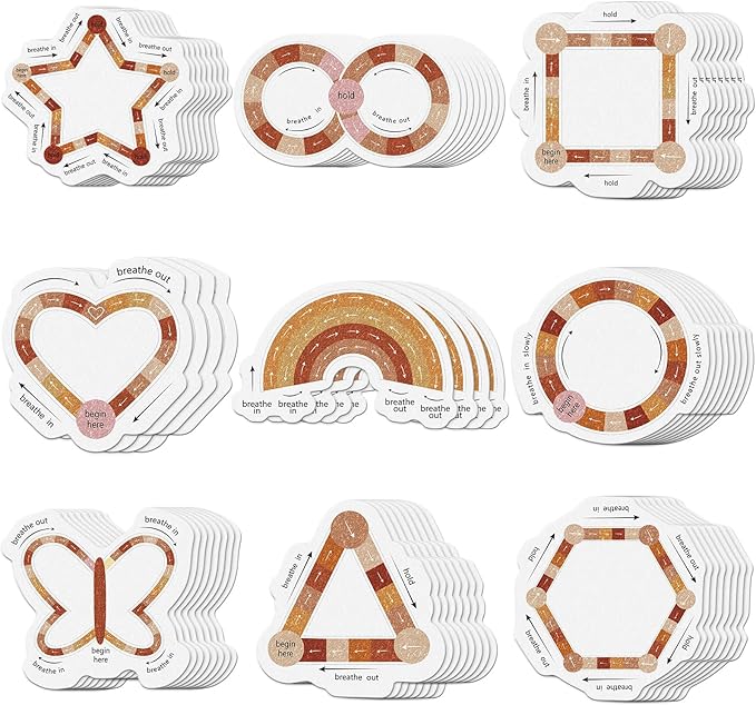 Gersoniel 72 Pcs Anxiety Sensory Stickers Calm Stickers Adhesive Textured Mental Health Strips Mindfulness Fidget Decals Stress Anxiety Relief Items for Desk Therapy Office Counselor(Boho Breathe)