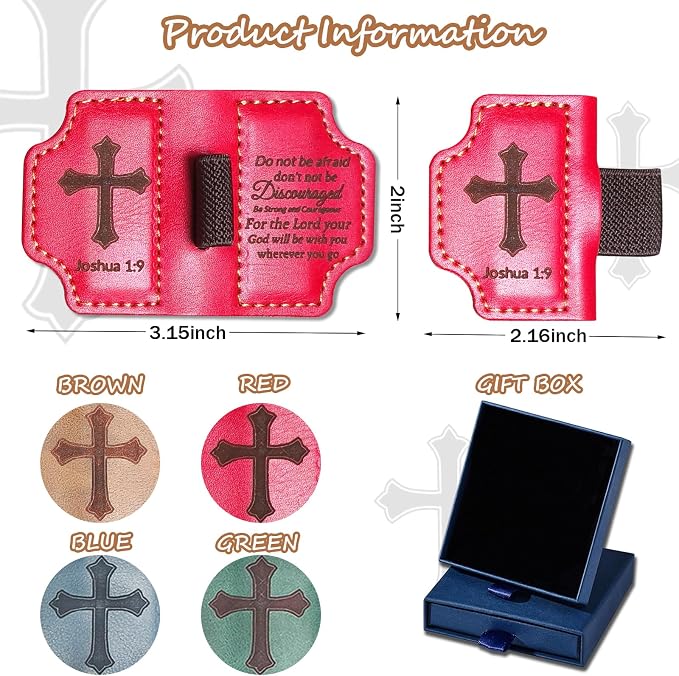 Bygone Mark Personalized Magnetic Leather Bookmark with Pen Holder,Inspirational Bible Verse Religious Bookmarks,Christian Book Lovers Reading Accessory for Men Women (RED, Joshua 1:9)