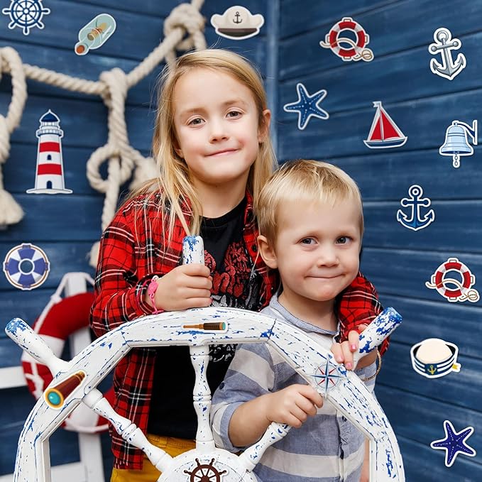 Harloon 95 Pcs Nautical Cut Outs Anchors Sailboats Life Preserver Nautical Themed Cutout Mini Nautical Accents for Classroom Bulletin Board Decor