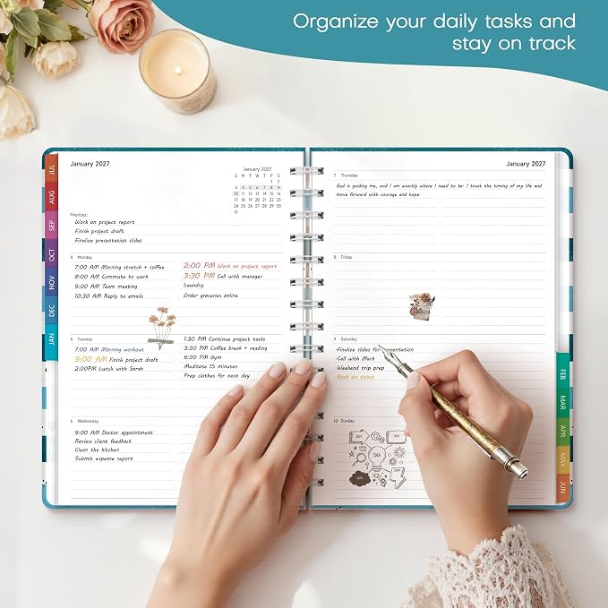Planner 2026-2027 Monthly and Weekly Academic Planner July 2026 - June 2027, Hardcover Calendar 2026-2027 Agenda Daily Planner for Student Teacher School Office Supplies, 6" x 8.3", Blue Stripe