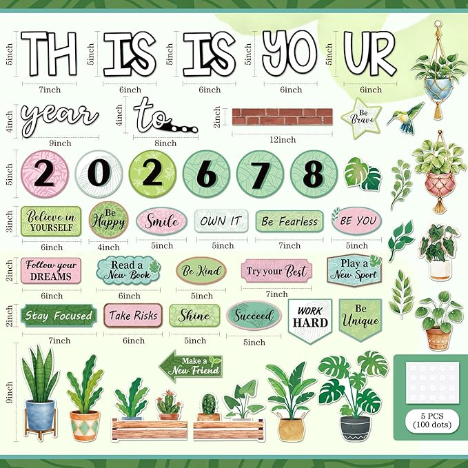 Eaasty Plant This is Your Year to Bulletin Board Set Potted Plant Leaf Cutouts Motivational Welcome Back to School Classroom Decor for School Office Chalkboard Door Wall Decor Supply