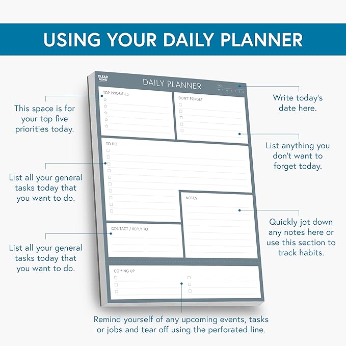 Daily Planner Desk Pad, Undated Tear Off To Do List Notepad with Priorities and Notes, Thick 120gsm Paper, 100 Sheets, Large Desk Writing Pad for Work Office, 8.3 x 11.3