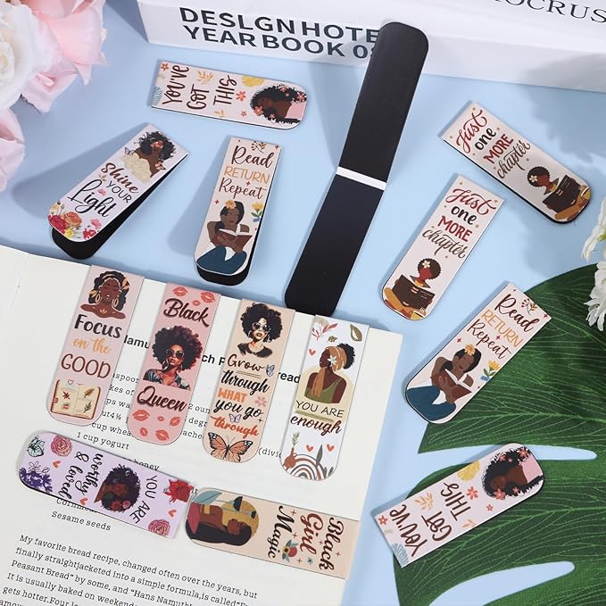 Wxiben Black Girl Magnetic Bookmark - 30 Pcs Black Women Inspirational Quotes Book Mark Magnets Reading Bookmarks Magnetic African American Women Book Markers Page Clip for Students Teachers Gifts