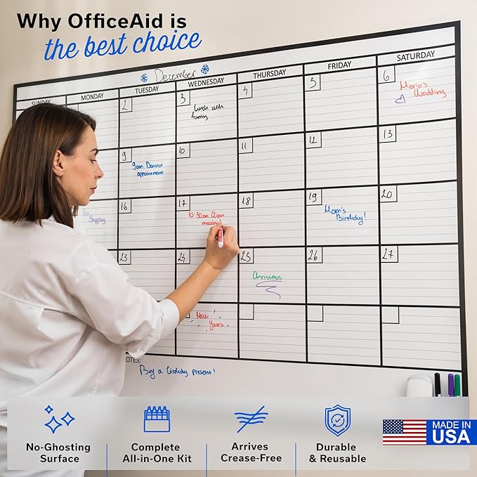 Large Dry Erase Calendar for Wall, 36x48, Large Wall Calendar Dry Erase, Big White Board for Office, Home & School, Giant Erasable Whiteboard, Jumbo Monthly Undated Reusable White Board Planner