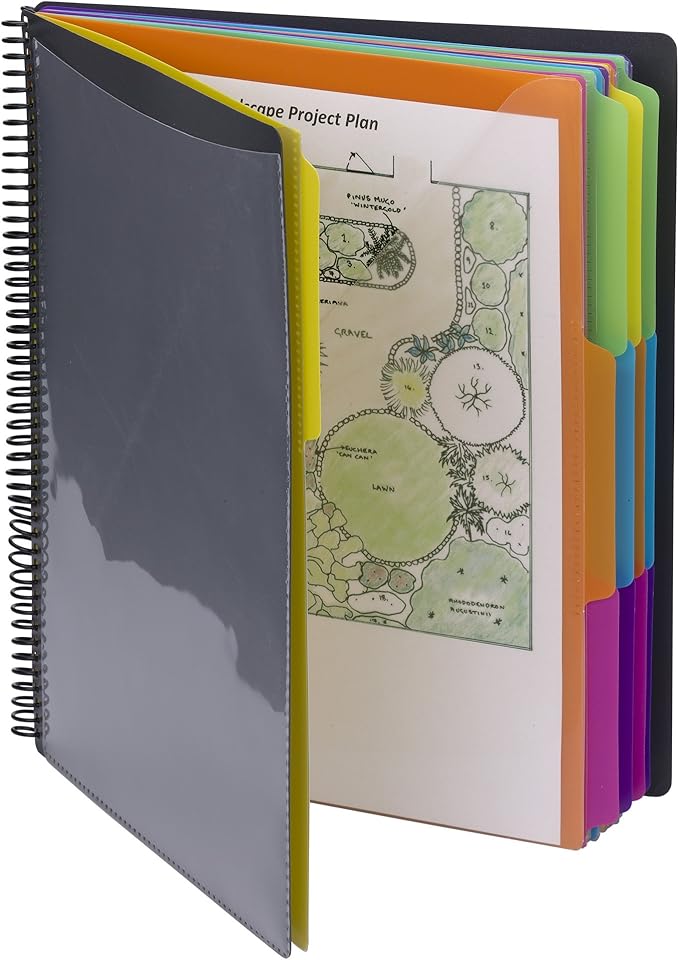Smead 24 Pocket Poly Project Organizer, 1/3-Cut Tab, Letter Size, Gray with Bright Colors (89206), (Pack of 10)