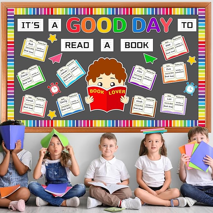 Colorful Reading Bulletin Board Decorations Its a Good Day to Read a Book Bulletin Board Back to School Books Cutouts Reading Classroom Decor for Home Library Preschool Chalkboard Wall Supplies