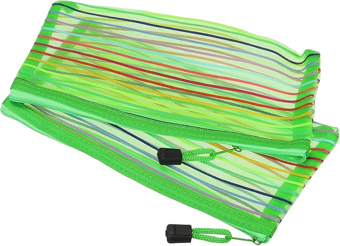 MECCANIXITY Mesh Zipper Pouches, B6 Colorful Pencil Case Document File Bags Storage Organizer for Office Supply Travel Accessory, Green Pack of 6