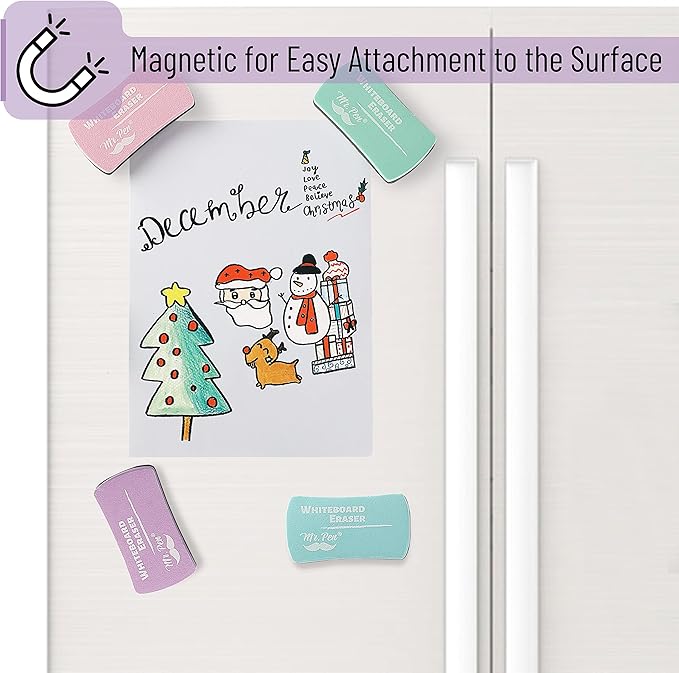 Mr. Pen- Magnetic Dry Erase Erasers, 4" x 2", 8 Pack, Assorted Colors, Magnetic Whiteboard Dry Erase Erasers Bulk for Kids, Teachers, Students and Classroom Supplies